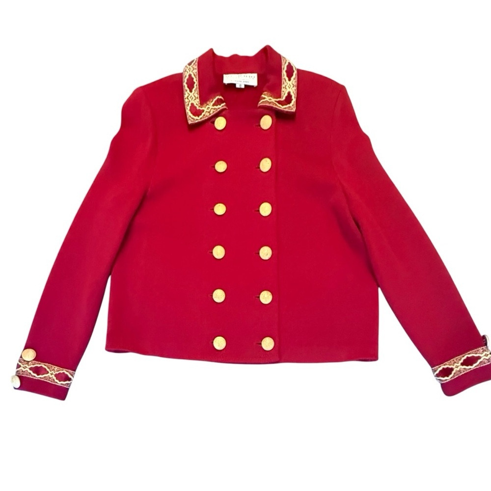 St John Collection Vintage Red/Gold Double Breast Knit Blazer Size 10/M $1395